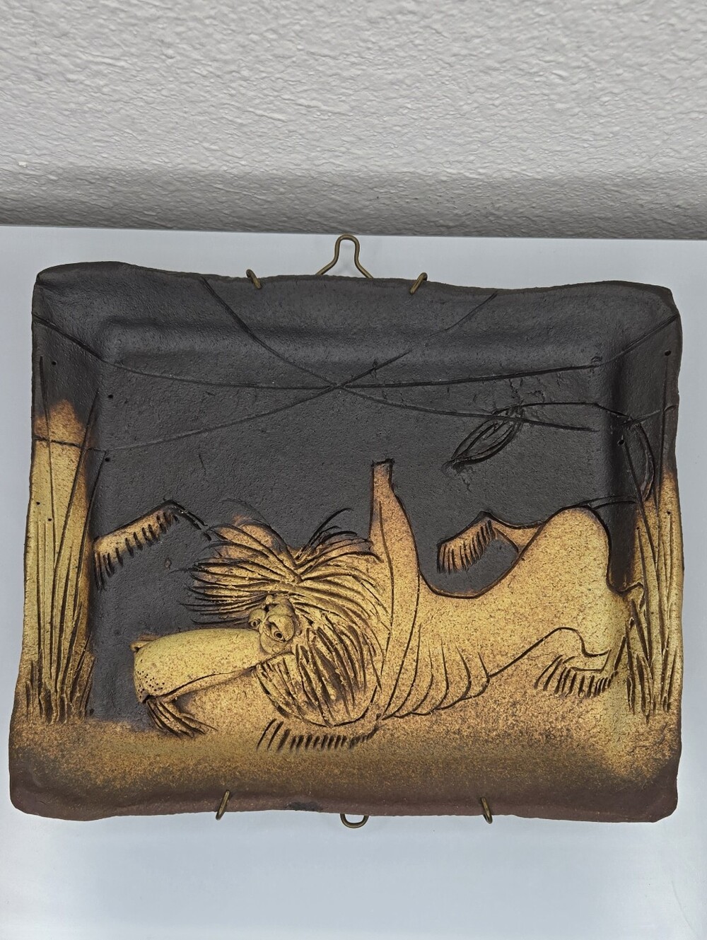 Lion Studio Pottery/MCM 1970 Artist Signed BLACK Sculpture Stoneware Dish/Tray